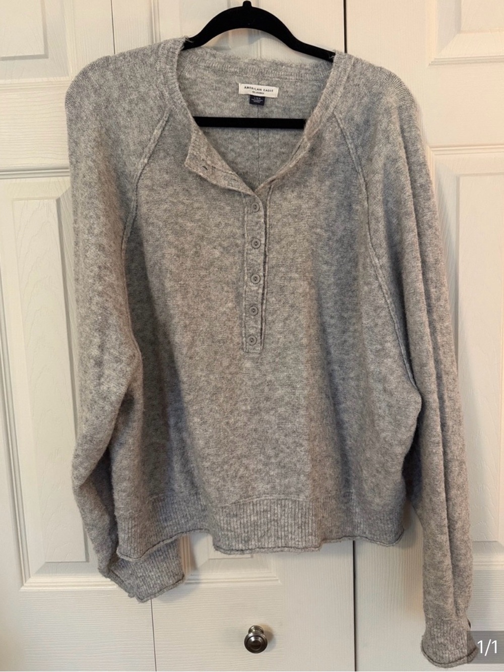 American Eagle Outfitters Light Gray Henley Crew Sweater